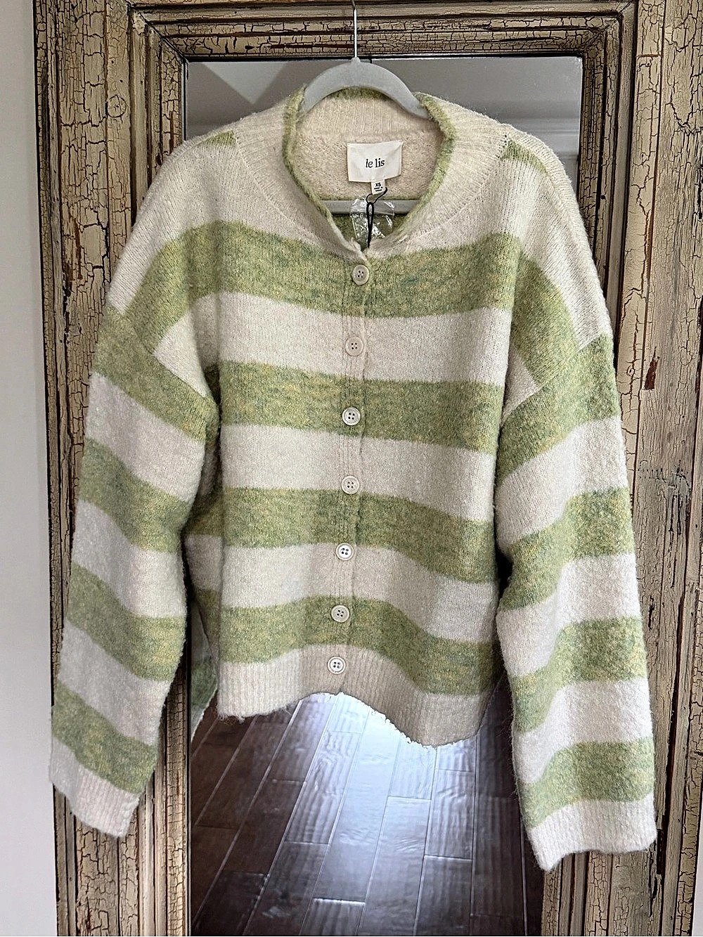 le lis Striped Cardigan Sweater in Green & Cream Size XS NWT